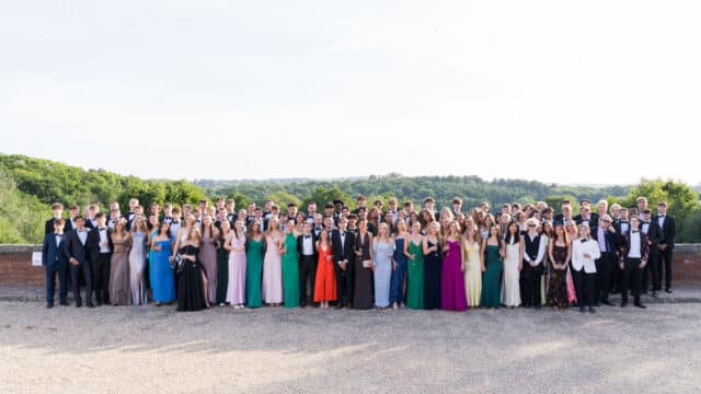 A group shot of all the Upper Sixth Leavers at Ardingly College at their ball.