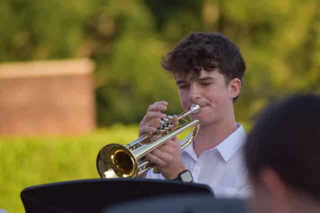 Male trumpet player at the summer concert.
