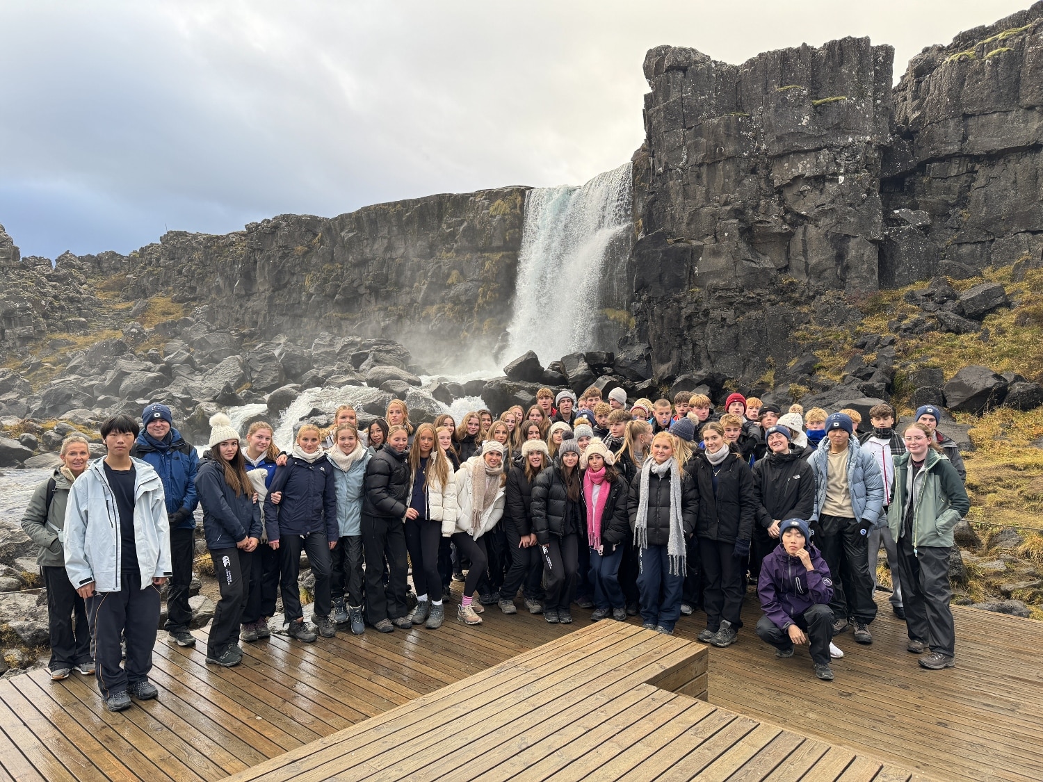 Ardingly Students, group shot in Iceland in front of stunning setting