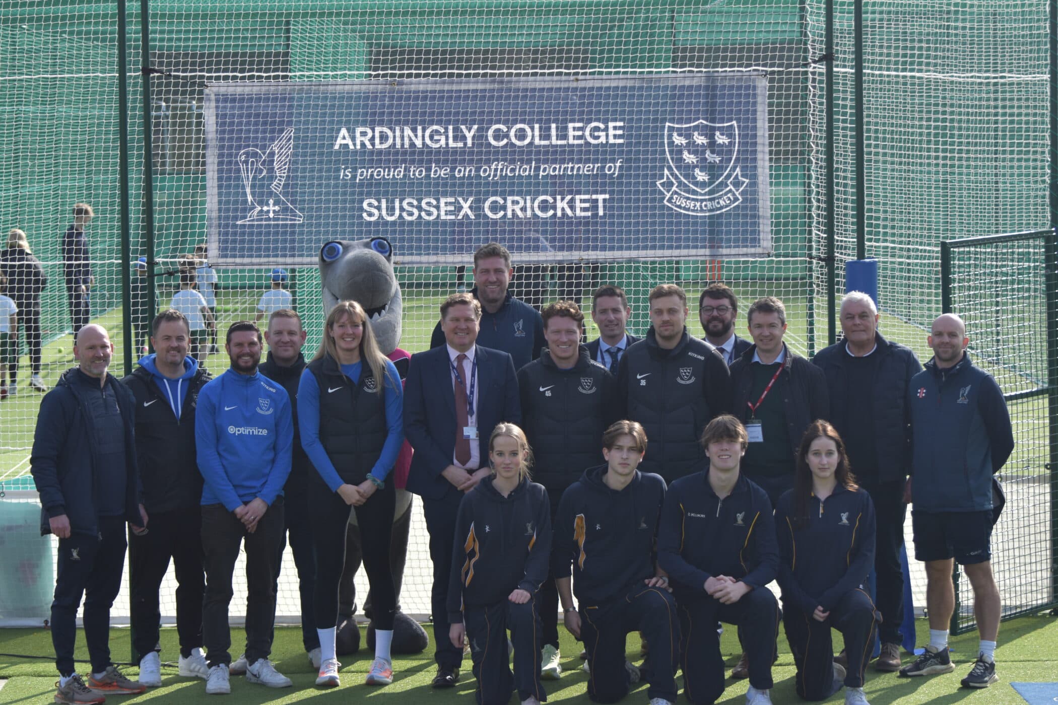 Ardingly College Leadership and Sports staff with Sussex Cricket Staff and Players and Ardingly College students at the opening of the cricket nets