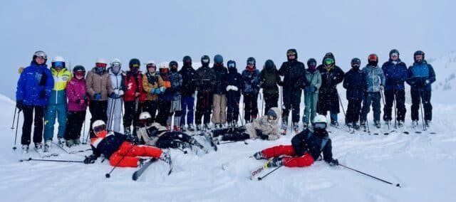School ski trip group of students and staff
